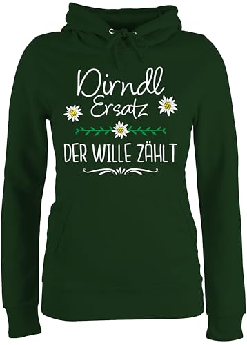 Pullover Damen Hoodie Frauen - Kompatibel mit Oktoberfest - Ersatz Dirndl der Wille zählt - XXL - Dunkelgrün - trachtenhoody bayrische für pullis trachtenpullover bayrisch Pulli Trachten Hoody von Shirtracer