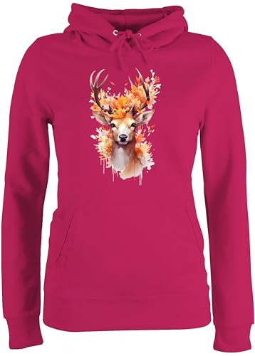 Pullover Damen Hoodie Frauen - Kompatibel mit Oktoberfest - Geschenk Hirsch Geweih I Hirschgeweih I Hirschmotiv Geschenk Jäger I Jägerin I Jagd - M - Fuchsia - trachtenhoody bayrische Pulli von Shirtracer