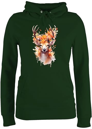 Pullover Damen Hoodie Frauen - Kompatibel mit Oktoberfest - Geschenk Hirsch Geweih I Hirschgeweih I Hirschmotiv Geschenk Jäger I Jägerin I Jagd - S - Dunkelgrün - trachtenhoody bayrische Pulli von Shirtracer