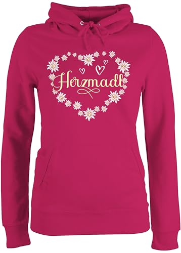 Pullover Damen Hoodie Frauen - Kompatibel mit Oktoberfest - Herzmadl Madel MADL Mädel - S - Fuchsia - Oktober fest bayrische sprüche Bayerisches bayerische Mode bayerisch Tracht von Shirtracer