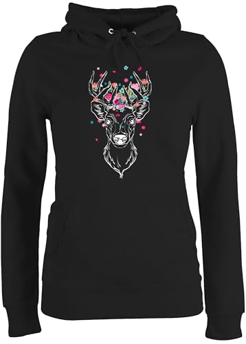 Pullover Damen Hoodie Frauen - Kompatibel mit Oktoberfest - Hirsch - Hirschmotiv Geweih - XXL - Schwarz - Jagd trachtenhoody bayrische hirschen Pulli trachtenpullover bayrisch bayerische Hoddies von Shirtracer