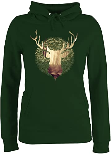 Pullover Damen Hoodie Frauen - Kompatibel mit Oktoberfest - Hirsch Motiv Geschenk Jäger I Hirschgeweih Tracht - XS - Dunkelgrün - trachtenpulli trachtenhoody bayrische Jaeger Pulli von Shirtracer