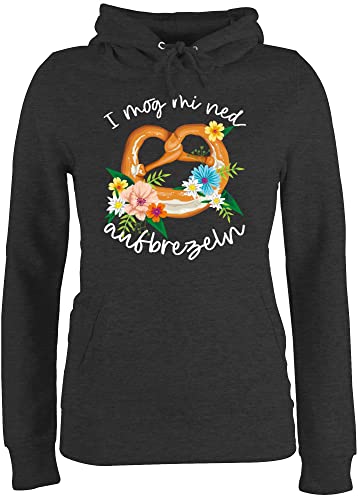 Pullover Damen Hoodie Frauen - Kompatibel mit Oktoberfest - I mog mi ned aufbrezeln - XL - Anthrazit meliert - trachtenhoody bayrische auf brezeln hoddys trachtenpullover bayrisch brezelprinzessin von Shirtracer