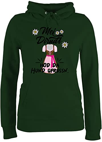 Pullover Damen Hoodie Frauen - Kompatibel mit Oktoberfest - MEI Dirndl hod da Hund gefressen I - M - Dunkelgrün - Pulli Munich Hoodies/pullis bayrischer Abend Hoddies Oktober Kapuzenpulli von Shirtracer