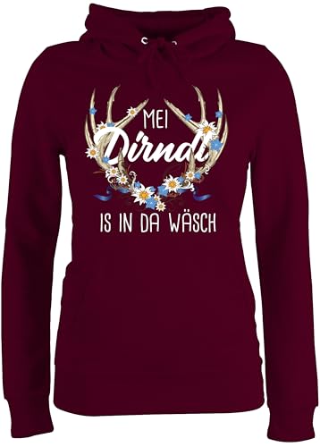 Pullover Damen Hoodie Frauen - Kompatibel mit Oktoberfest - MEI Dirndl is in da Wäsch Hirschgeweih - L - Burgundrot - bayrischer Pulli trachtenhoody bayrische Hirsch hoddis trachtenpullover von Shirtracer