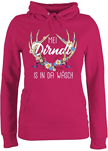 Pullover Damen Hoodie Frauen - Kompatibel mit Oktoberfest - MEI Dirndl is in da Wäsch Hirschgeweih - XL - Fuchsia - bayrischer Pulli trachtenhoody bayrische Hirsch hoddis trachtenpullover bayrisch von Shirtracer