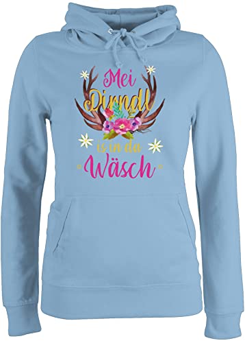 Pullover Damen Hoodie Frauen - Kompatibel mit Oktoberfest - MEI Dirndl is in da Wäsch - Hirschgeweih - XXL - Hellblau - trachtenhoody bayrische Hirsch Hoodies trachtenpullover bayrisch wäsche von Shirtracer
