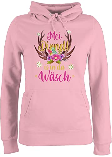 Pullover Damen Hoodie Frauen - Kompatibel mit Oktoberfest - MEI Dirndl is in da Wäsch - Hirschgeweih - XXL - Hellrosa - trachtenhoody bayrische Hirsch Hoodies trachtenpullover bayrisch wäsche von Shirtracer