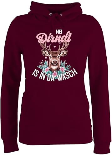 Pullover Damen Hoodie Frauen - Kompatibel mit Oktoberfest - MEI Dirndl is in da Wäsch - L - Burgundrot - trachtenhoody bayrische der Kapuzenpullover trachtenpullover bayrisch Pulli Trachten Hoody von Shirtracer