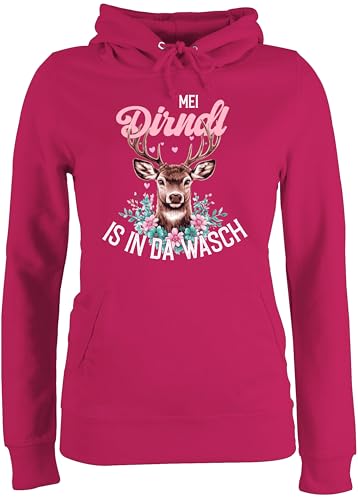 Pullover Damen Hoodie Frauen - Kompatibel mit Oktoberfest - MEI Dirndl is in da Wäsch - XL - Fuchsia - trachtenhoody bayrische der Kapuzenpullover trachtenpullover bayrisch Pulli Trachten Hoody von Shirtracer
