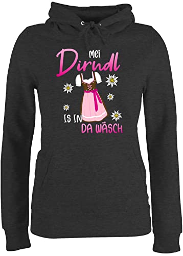 Pullover Damen Hoodie Frauen - Kompatibel mit Oktoberfest - MEI Dirndl is in da Wäsch - XXL - Anthrazit meliert - Oberteile oktoberfestkleidung My Pulli Oktoberfest- Mein trachte ist der wäsche von Shirtracer