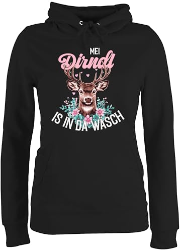 Pullover Damen Hoodie Frauen - Kompatibel mit Oktoberfest - MEI Dirndl is in da Wäsch - XXL - Schwarz - trachtenhoody bayrische der Kapuzenpullover trachtenpullover bayrisch Pulli Trachten Hoody von Shirtracer