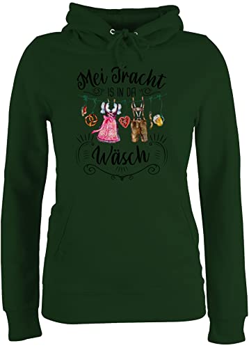 Pullover Damen Hoodie Frauen - Kompatibel mit Oktoberfest - MEI Tracht is in da Wäsch - L - Dunkelgrün - trachtenhoody bayrische Dirndl Hoodies trachtenpullover bayrisch Trachten ersatz von Shirtracer