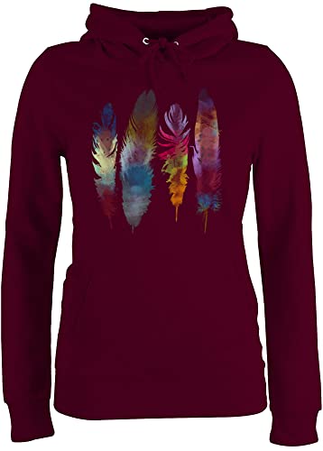 Pullover Damen Hoodie Frauen - Kunst - Federn Wasserfarbe Watercolor Feathers - XL - Burgundrot - Hoody Pulli Fluffy Plovers für Kapuzenpullover tailliert Bunte Damenpullover Art Feather von Shirtracer