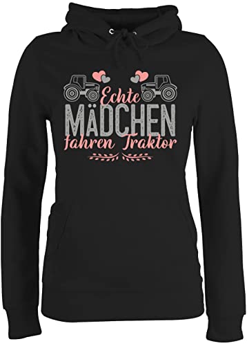 Pullover Damen Hoodie Frauen - Landwirt Geschenk Bauer - Echte Mädchen Fahren Traktor grau/rosa - S - Schwarz - landwirtin Hoody Landwirtschaft sprüche Kapuzenpullover landwirtschafts Hoodies von Shirtracer