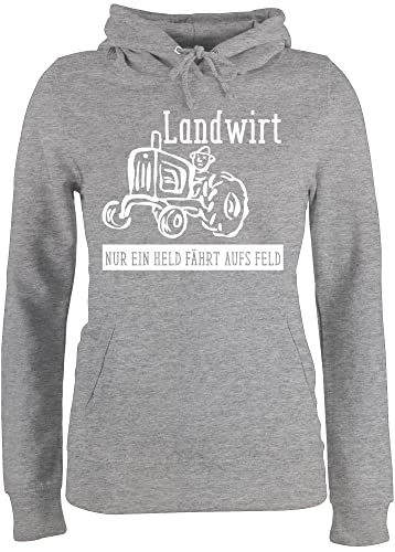 Pullover Damen Hoodie Frauen - Landwirt Geschenk Bauer - Nur EIN Held geht aufs Feld - S - Grau meliert - Kapuzenpullover Farmer für Landwirte Pulli Landwirtschaft der Hoddies/pullies von Shirtracer