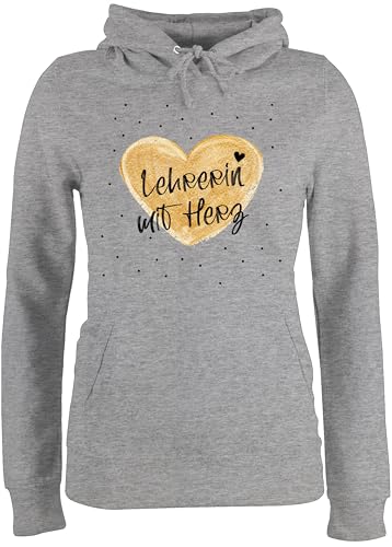 Pullover Damen Hoodie Frauen - Lehrerin mit Herz | Lehrerin Geschenke | Abschiedsgeschenke Schule Lehrerin Lehrerin Weihnachten Geschenk - L - Grau meliert - lehrerinnen von Shirtracer