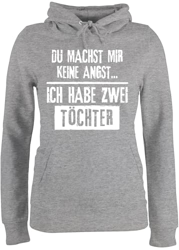 Pullover Damen Hoodie Frauen - Mama - Du Machst Mir Keine Angst - Ich Habe 2 Töchter - L - Grau meliert - muttertagsgeschenk personalisiert Mum von töchtern Kapuzenpullover mutterzagsgeschenke von Shirtracer