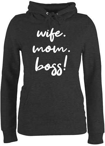 Pullover Damen Hoodie Frauen - Mama - Wife Mom Boss I Mom Life - S - Anthrazit meliert - muttertagsgeschenk vom Sohn mutterzagsgeschenke Mum Geschenke Ehefrau Pulli für mütter muttertasgsgeschenke von Shirtracer