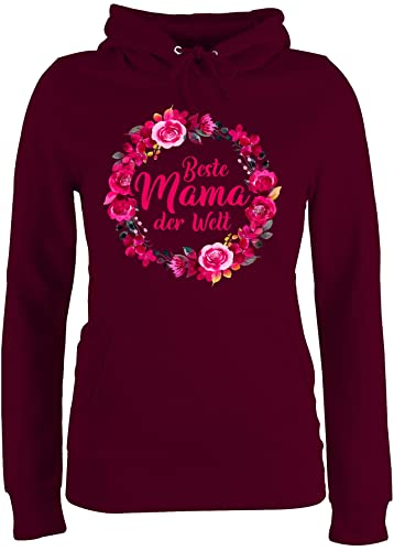 Pullover Damen Hoodie Frauen - Beste Mama der Welt Blumenkranz - M - Burgundrot - Muttertag 2024 Kapuzenpullover Fuer Mutter Mum mütter muttertagsgeschenke mom Tag für schöne Geschenke Mami von Shirtracer