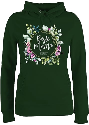 Pullover Damen Hoodie Frauen - Muttertag - Beste Mama der Welt Blumenkranz weiß - S - Dunkelgrün - schönes muttertagsgeschenk Geschenke für Mutter witzige muttertagsgeschenke Vater Tag Geschenk von Shirtracer