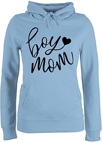 Pullover Damen Hoodie Frauen - Mama - Boy Mom mit Herz - L - Hellblau - muttertagsgeschenk Pulli Muttertag Kapuzenpullover Geschenk Fuer Mutter Hoodies Mommy Oberteil muttertagsgeschenke Hoody Mum von Shirtracer