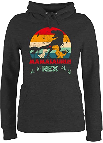 Pullover Damen Hoodie Frauen - Mama Saurus Rex - Mamasaurus - M - Anthrazit meliert - muttertagsgeschenk personalisiert Mum Kapuzenpullover mutterzagsgeschenke mütter Pulli muttertasgsgeschenke von Shirtracer
