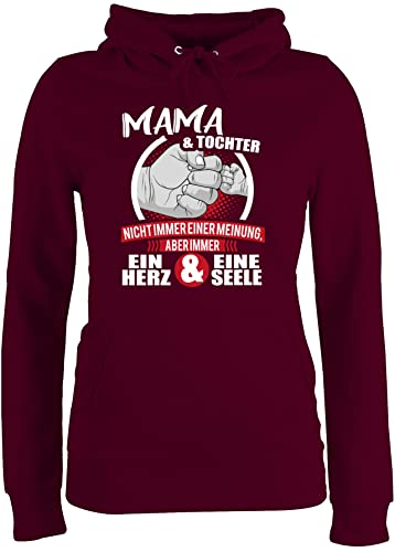 Pullover Damen Hoodie Frauen - Mama & Tochter Immer EIN Herz & eine Seele - weiß/rot - S - Burgundrot - Mutter-Tochter Outfit muttertagsgeschenk personalisiert Mum Herzen Hoody töchter Pulli von Shirtracer