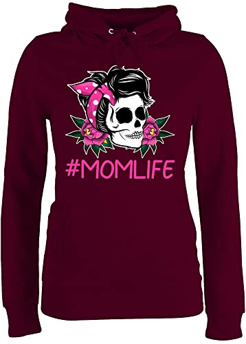 Pullover Damen Hoodie Frauen - Mama - Momlife Rockabilly Totenkopf - XL - Burgundrot - Mami Kapuze mütter Hoody mom mit Mutter muttertagsgeschenke Muttertag 2024 muttertags Tag von Shirtracer