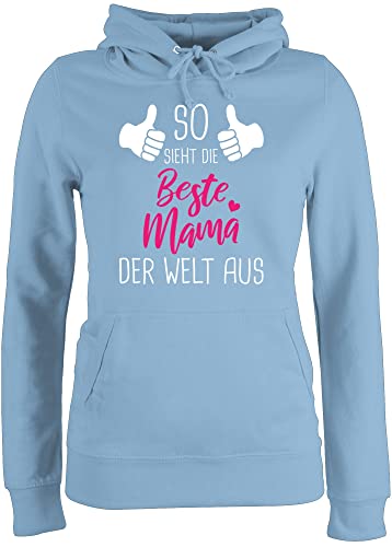 Pullover Damen Hoodie Frauen - So Sieht die Beste Mama der Welt aus mit Daumen weiß - M - Hellblau - Mami 2024 Kapuzenpullover Mutter mütter Geschenke mom zum Muttertag muttertagsgeschenke Mum von Shirtracer