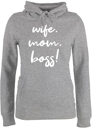 Pullover Damen Hoodie Frauen - Mama - Wife Mom Boss I Mom Life - L - Grau meliert - Geschenke Ehefrau mutterzagsgeschenke Mutter Mum Hoddie Frau für mütter muttertagsgeschenk Mothers Day Gift von Shirtracer