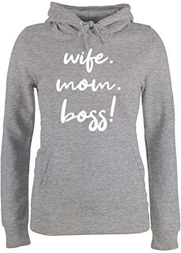 Pullover Damen Hoodie Frauen - Mama - Wife Mom Boss I Mom Life - S - Grau meliert - Muttertag 2024 Kapuzenpulli muttertags Hoody mütter Geschenke Pulli muttertagsgeschenk hoddis Mommy Hoodies für von Shirtracer