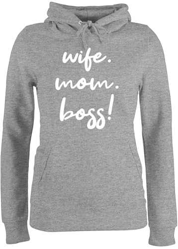 Pullover Damen Hoodie Frauen - Mama - Wife Mom Boss I Mom Life - XL - Grau meliert - muttertagsgeschenk vom Sohn mutterzagsgeschenke Mum Geschenke Ehefrau Hoody für mütter muttertasgsgeschenke von Shirtracer