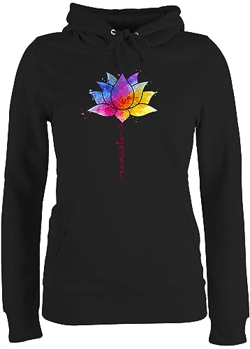Pullover Damen Hoodie Frauen - Namaste Lotusblüte I Meditation I Yoga I Mandala Spirit - S - Schwarz - Joga Lotus Geschenke Wellness Fans lotosblüte für Watercolor Alles blüte Motiven blüten von Shirtracer