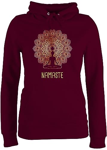 Pullover Damen Hoodie Frauen - Namaste Yoga Chakra Mandala - M - Burgundrot - Joga Fans Meditation Geschenke für Alles Motiven mit Motiv von Shirtracer