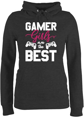 Pullover Damen Hoodie Frauen - Nerd Geschenke - Gamer Girls Are The Best - weiß - L - Anthrazit meliert - zocker Girl Kapuzenpullover zocken Hoody Geek Nerds Geeks nerdgeschenk Gaming nerdige von Shirtracer