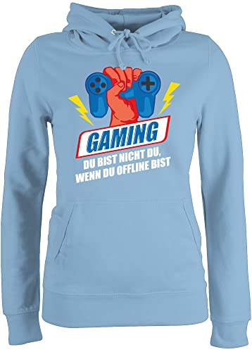 Pullover Damen Hoodie Frauen - Nerd Geschenke - Gaming Du bist Nicht du wenn du offline bist weiß - L - Hellblau - zocken Geschenk Gamer Nerds nerdige Geeks zocker für Computer sprüche von Shirtracer