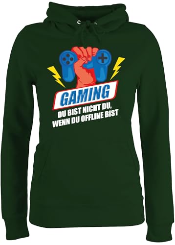 Pullover Damen Hoodie Frauen - Nerd Geschenke - Gaming Du bist Nicht du wenn du offline bist weiß - XXL - Dunkelgrün - zocker Gamer Pulli zocken Hoody Geek Kapuzenpulli Nerds Hoodies Geeks von Shirtracer