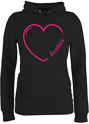 Pullover Damen Hoodie Frauen - Partner-Look Freundinnen - Besties Herz Fuchsia - M - Schwarz - Freundin Friends Pulli Matching Beste Kordel Geschenke für Partnerlook Hoodies Geschenk Partner Look von Shirtracer