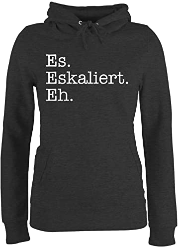 Pullover Damen Hoodie Frauen - Party & Alkohol - Es eskaliert eh - M - Anthrazit meliert - Sauf sprüche Malle Pulli mit trinksprüchen Spruch Hoody saufgeschenk das pollovererdamen trinkspruch von Shirtracer