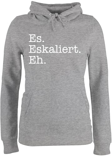 Pullover Damen Hoodie Frauen - Party & Alkohol - Es eskaliert eh - XXL - Grau meliert - Sauf Malle Pulli Alki Spruch hoddys Saufen sprüche Kapuzenpullover Trinken trinksprüchen hoddis von Shirtracer