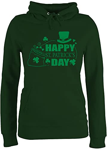 Pullover Damen Hoodie Frauen - Patricks - Happy St. Patrick's Day Kleeblätter - XS - Dunkelgrün - st Patrick Outfits Sankt Pulli Irish Paddys Kapuzenpullover Outfit st.Patricks irische Pollover von Shirtracer