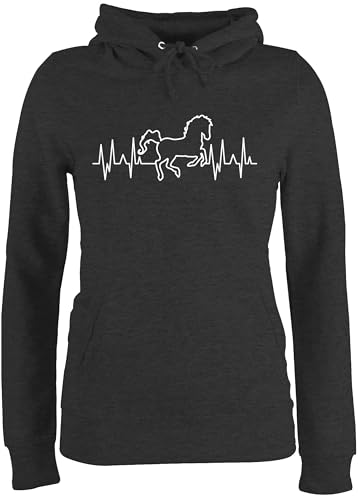 Pullover Damen Hoodie Frauen - Pferde - Pferd Herzschlag - weiß - XS - Anthrazit meliert - Pulli reitoberteil pferdeliebhaber mit Fun-Kapuzenpullover pferdepulloverdamen reiten Hoodies reithoodies Pullover Damen Hoodie Frauen - Pferde - Pferd Herzschlag - weiß - XS - Anthrazit meliert - Pulli reitoberteil pferdeliebhaber mit Fun-Kapuzenpullover pferdepulloverdamen reiten Hoodies reithoodies von Shirtracer