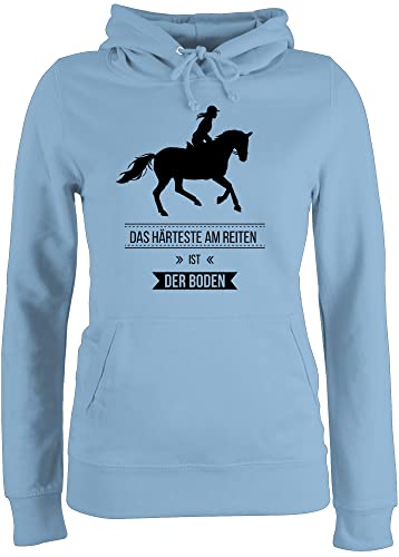 Pullover Damen Hoodie Frauen - Pferde - Das Härteste am Reiten ist der Boden - XS - Hellblau - pferdemotiven Pollover Pulli sprüche Reiter mädchen Geschenk pferdezubehör Oberteil reiterhoodies von Shirtracer