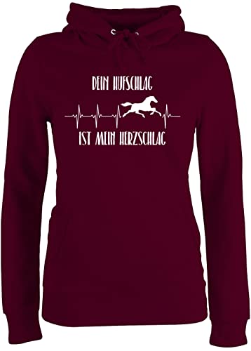 Pullover Damen Hoodie Frauen - Pferde - Dein Hufschlag ist Mein Herzschlag - XS - Burgundrot - reitpulli reitoberteil pferdeliebhaber pferdef Hoody pferdepullies pferdepulloverdamen sprüche Pferd von Shirtracer