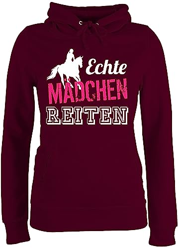 Pullover Damen Hoodie Frauen - Pferde - Echte Mädchen reiten - S - Burgundrot - Reitlehrerin Geschenk reitoberteil pferdeliebhaber Horses Hoody reitpulli pferdepulloverdamen sprüche Pferd von Shirtracer