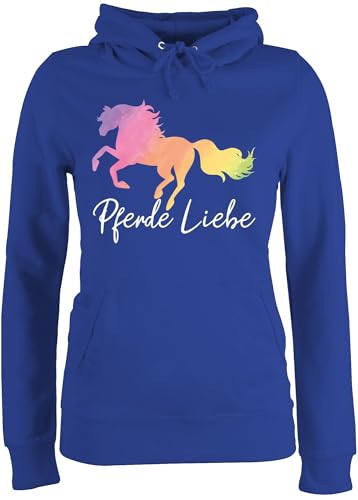 Pullover Damen Hoodie Frauen - Pferde Liebe mit Buntem Pferd - M - Royalblau - pferdepullover reitoberteil pferdeliebhaber für Reitlehrerin Pulli pferdepullies mädchen pferdepulloverdamen reiten von Shirtracer