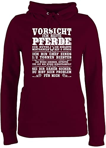 Pullover Damen Hoodie Frauen - Vorsicht ich reite Pferde - S - Burgundrot - hoddys sprüche Pulli Reitsport Pollover Hoddy Geschenk+für+pferdeliebhaber Huddy mädchen Reiter Pferde. Kapuzenpullover von Shirtracer