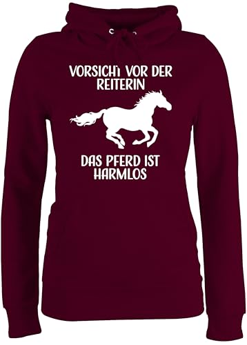 Pullover Damen Hoodie Frauen - Pferde - Vorsicht vor der Reiterin - Das Pferd ist Harmlos - weiß - L - Burgundrot - Geschenk Reiter reitoberteil pferdeliebhaber Reitlehrerin, Hoody für Pullover Damen Hoodie Frauen - Pferde - Vorsicht vor der Reiterin - Das Pferd ist Harmlos - weiß - L - Burgundrot - Geschenk Reiter reitoberteil pferdeliebhaber Reitlehrerin, Hoody für von Shirtracer