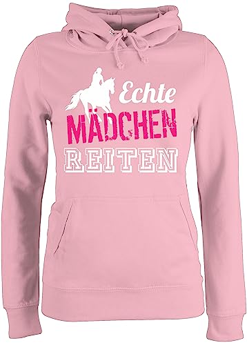 Pullover Damen Hoodie Frauen - Pferde - Echte Mädchen reiten - XS - Hellrosa - Reitlehrerin Geschenk reitoberteil pferdeliebhaber Horses Hoody reitpulli pferdepulloverdamen sprüche Pferd von Shirtracer